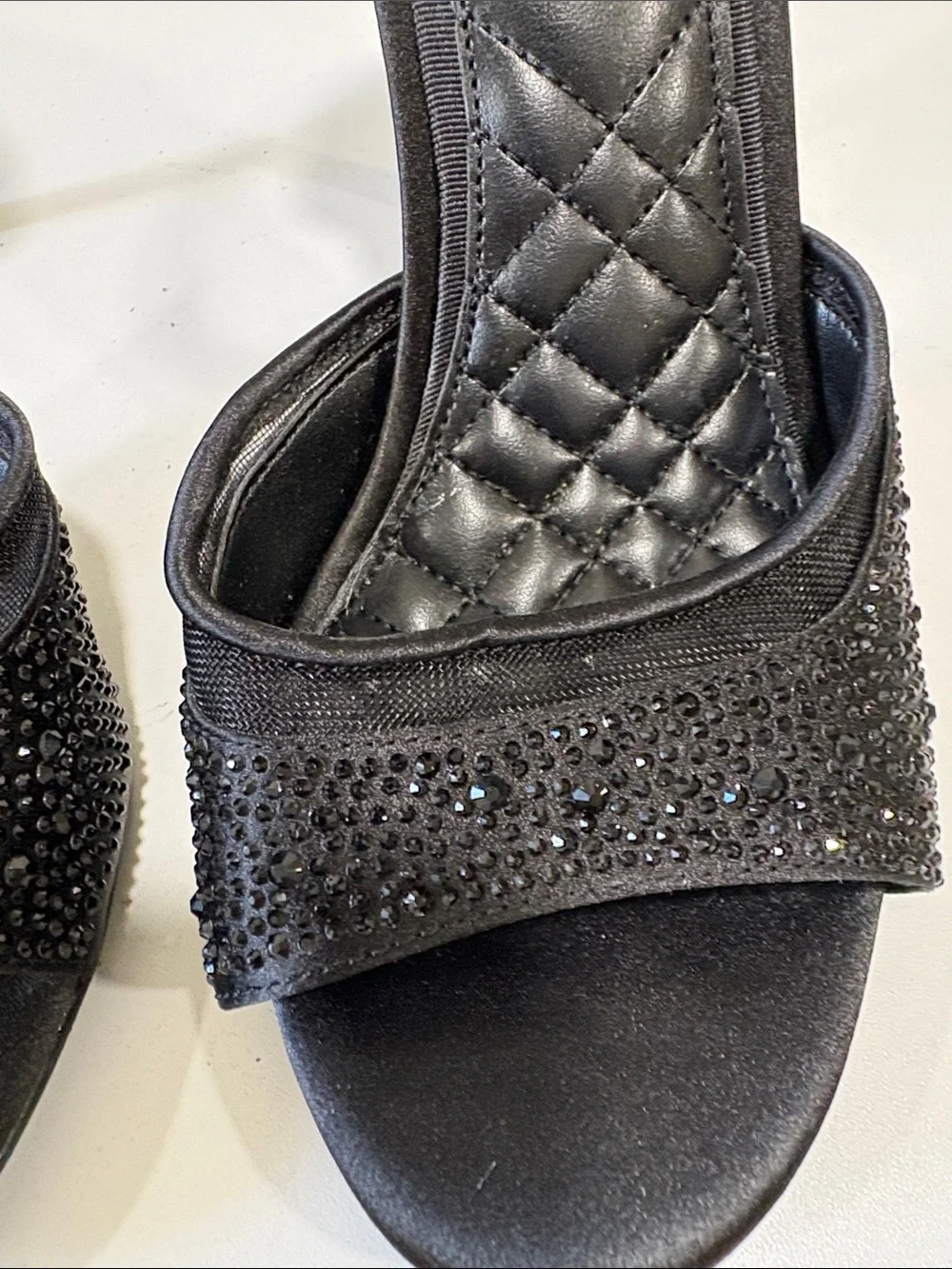 Sam Edelman Keissa Black Crystal-Embellished Ankle-Strap Heels